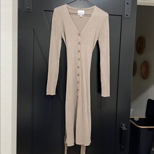 Pink Rose Beige Button-Down Dress